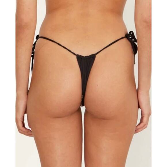 Free People Aila Blue Black Palm Eco Rib String Bikini Bottom M NWOT - Picture 2 of 8